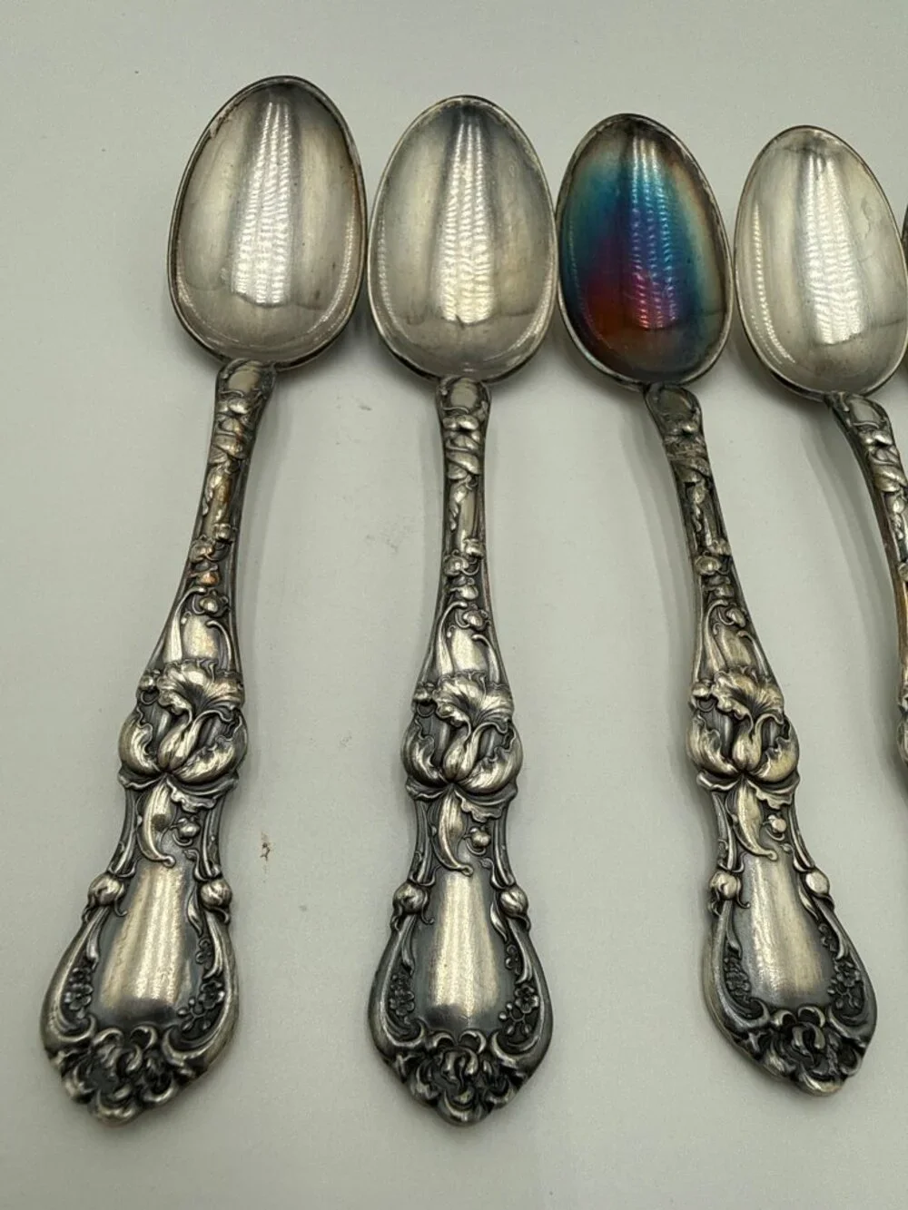 Vintage 1835 R. Wallace Silver Plated Floral Pattern Teaspoons set 6